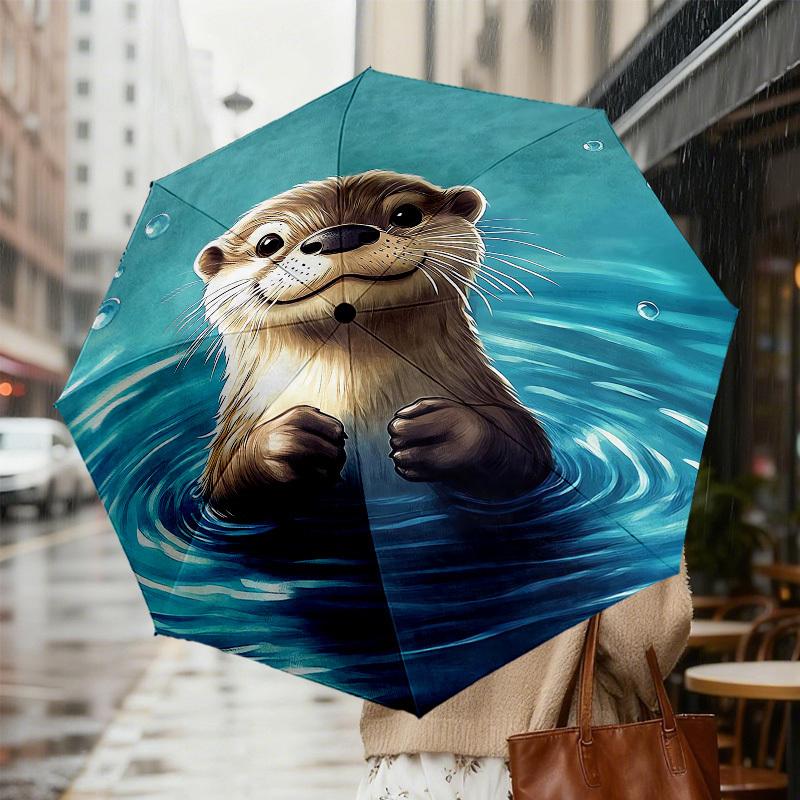1pc Otter Water Pattern Umbrella Design Automatic Opening and Closing Umbrella, High-quality Travel Umbrella,  c1128047