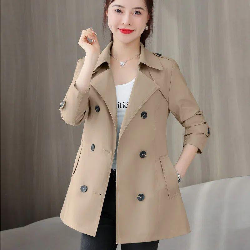 

Женская куртка весна длинные рукава воротник стойка повседневная ветровка женская двубортная с поясом верхняя одежда XL