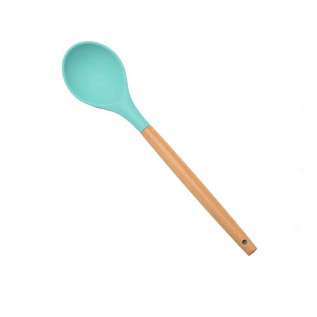 1PC Silicone Wood Turner Soup Spoon Spatula Brush Scraper Pasta Server Egg Beater Kitchen Cooking Tools Kitchenware Green/Pink