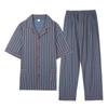 Mei Ji Yun Men's Cotton Lapel Pajama Set - Short Sleeve, Long Pants, Plus Size