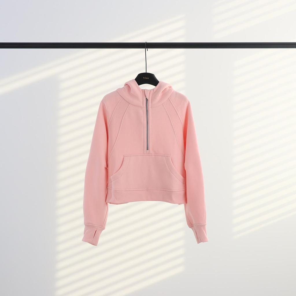 Damska bluza z kapturem i zamkiem do połowy, podszyta polarem - Przytulny top na jesień/zimę do jogi i fitnessu na świeżym powietrzu