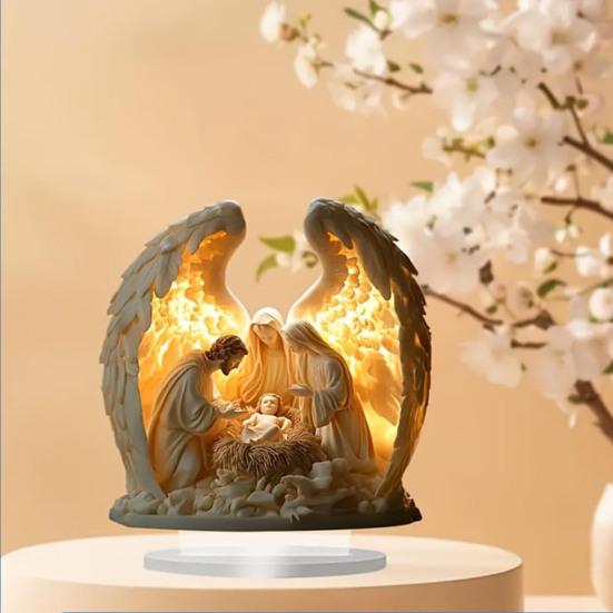 2D Flat Christmas Nativity Scene Tabletop Ornament Acrylic Desktop Display Centerpiece for Christian Table Shelf Mantel Fireplace Bedroom Office Decor