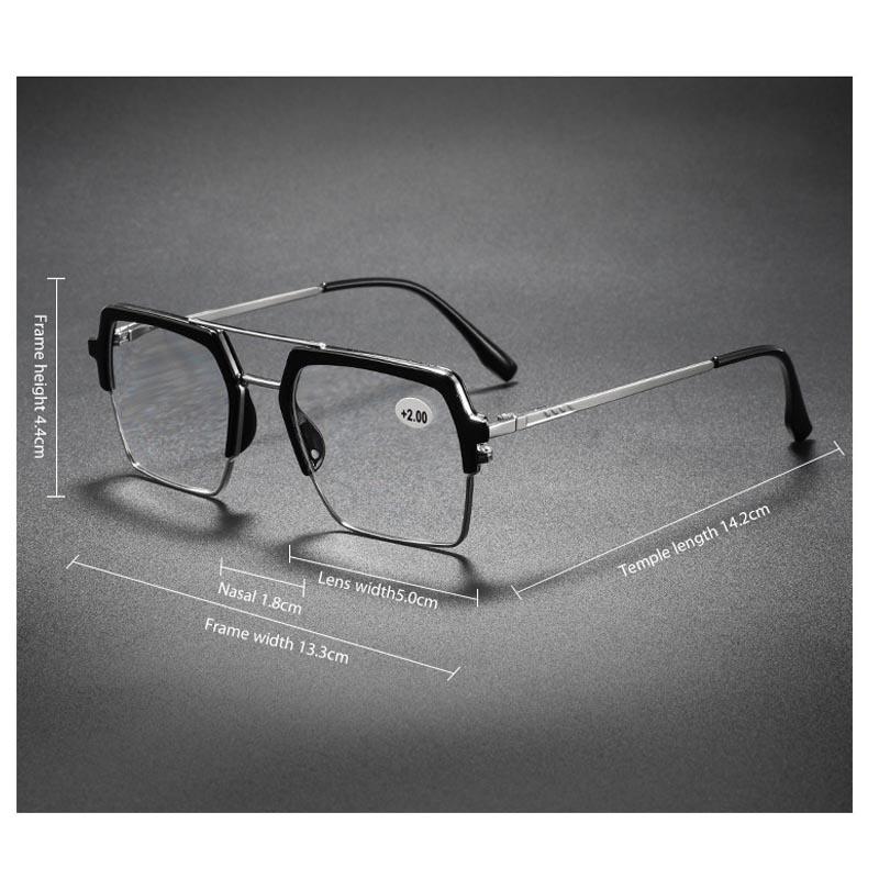 Men's Fashion Personalized Double Beam Reading Glasses Neutral Fashion Square Large Frame High-definition Presbyopia Glasses