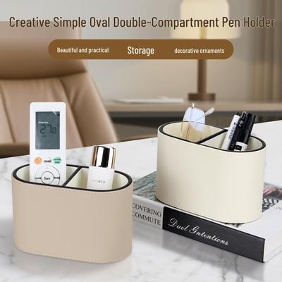 Ovales Luxus-Leder-Aufbewahrungsbox für Kleinkram, Brillen, Schreibwaren, Stifte, Make-up-Pinsel