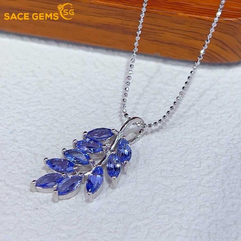 Sace Gems 925 Sterling Sølv 3*6MM Naturlig Tanzanitt Anheng Halskjeder for Kvinner To Måter å Bruke Det Fint Smykke Bursdag