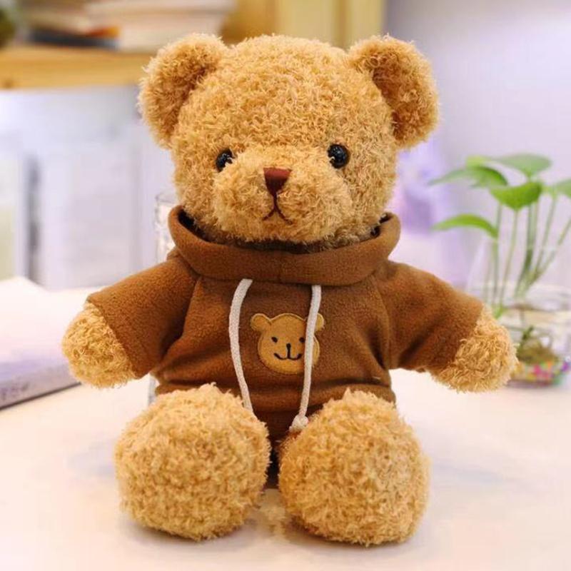 Ursuleț de pluș lucrat manual de 30 cm, jucărie de pluș drăguță cu haine schimbabile, ursuleț maro umplut, pluș moale de îmbrățișat, păpușă, cadouri de Crăciun pentru copii