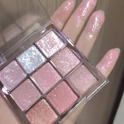 Palette di ombretti da 9 colori, glitter, finitura con paillettes scintillanti, ombretto illuminante, ombretto color rosa, trucco di bellezza