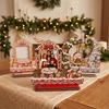 Wooden Craft Decor Christmas Photo Frame, 2D Picture Holder with Santa Snowman & Decorative Snowflake Pendant, Family Display Frame for Home