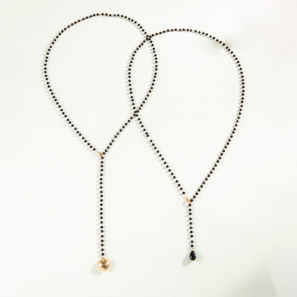 Fashion Beaded Tassel Double-layer Long Necklace Temperament Versatile Stacked Wearing Peach Heart Pendant Sweater Chain