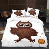 Owl Duvet Cover Set 3D Safari Wildlife Print Comforter Cover Bird Animal Personalized Nighthawk Queen Size Polyester Quilt Cover