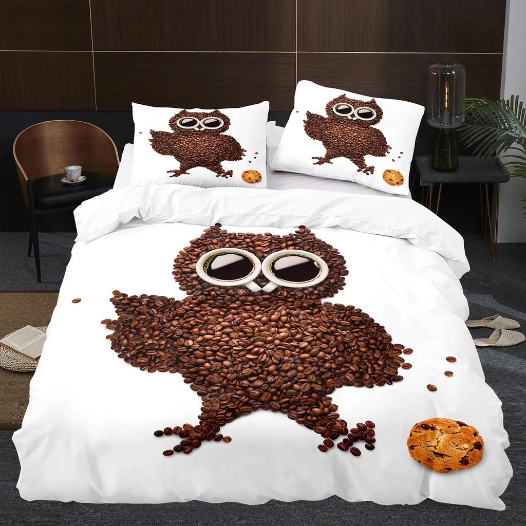 Owl Duvet Cover Set 3D Safari Wildlife Print Comforter Cover Bird Animal Personalized Nighthawk Queen Size Polyester Quilt Cover
