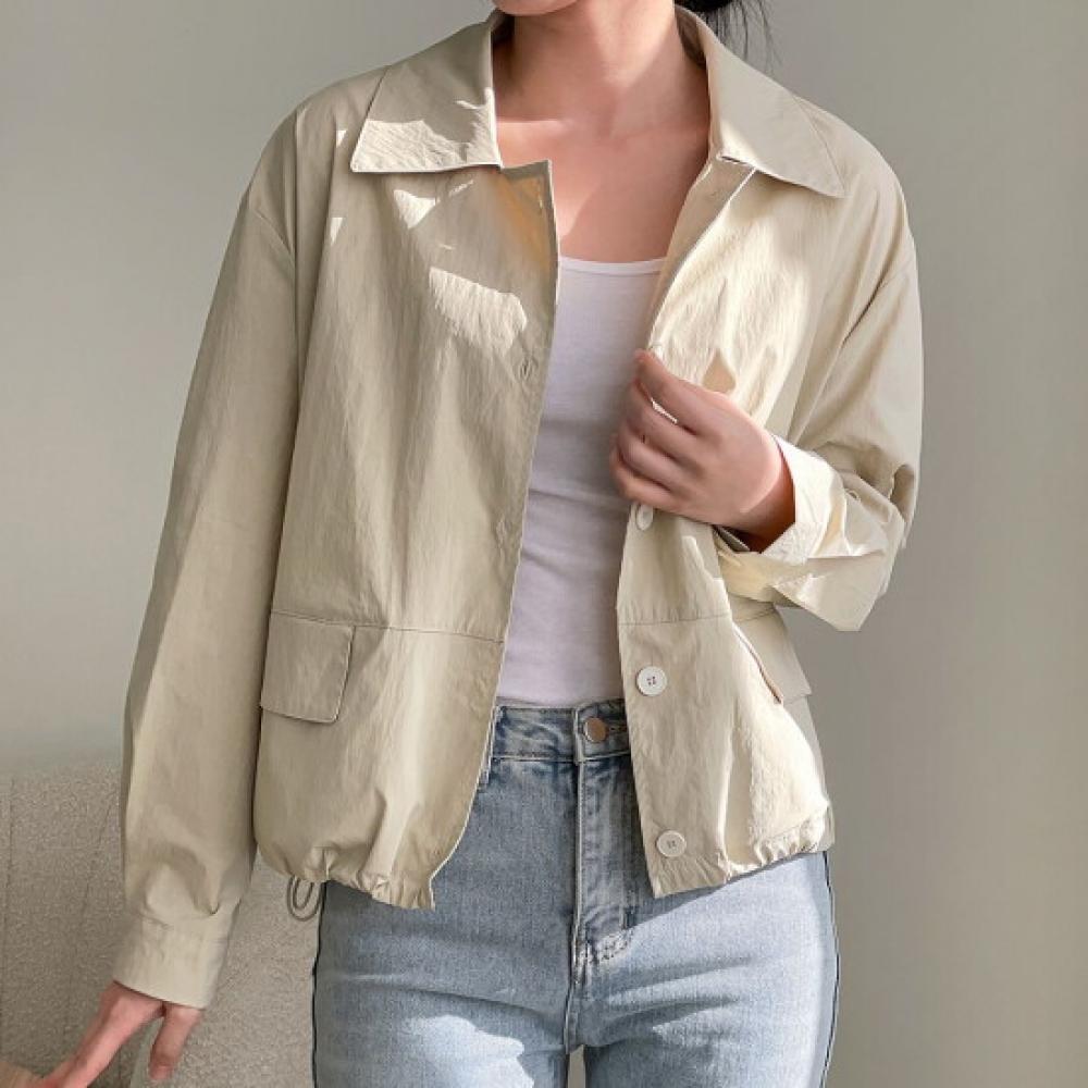 New Arrivals Open Run Women Button Collar Short Jacket Windbreaker Black