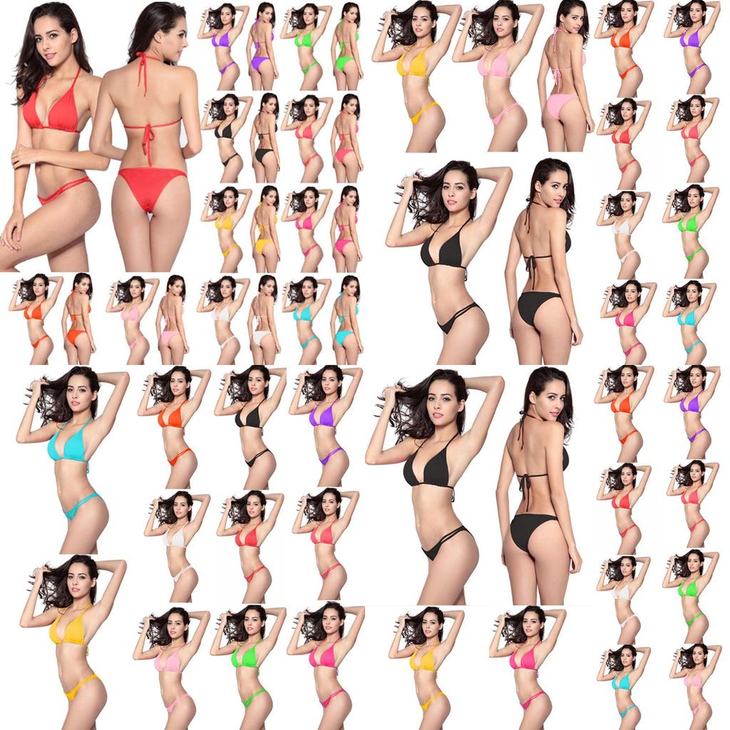 Womens Bikini Sexy Bandage Swimsuit Swimwear Bathing Suit Candy Color Solid