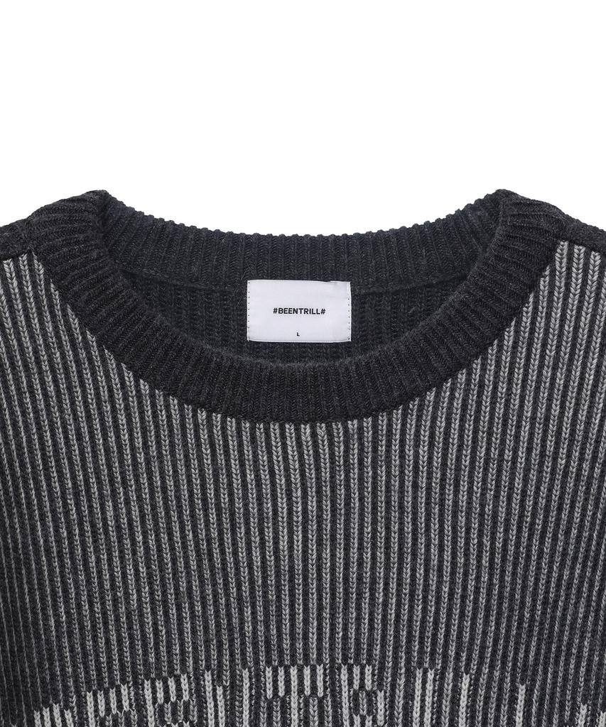 BEENTRILL Jacquard Logo Two-Tone Knit (Charcoal)