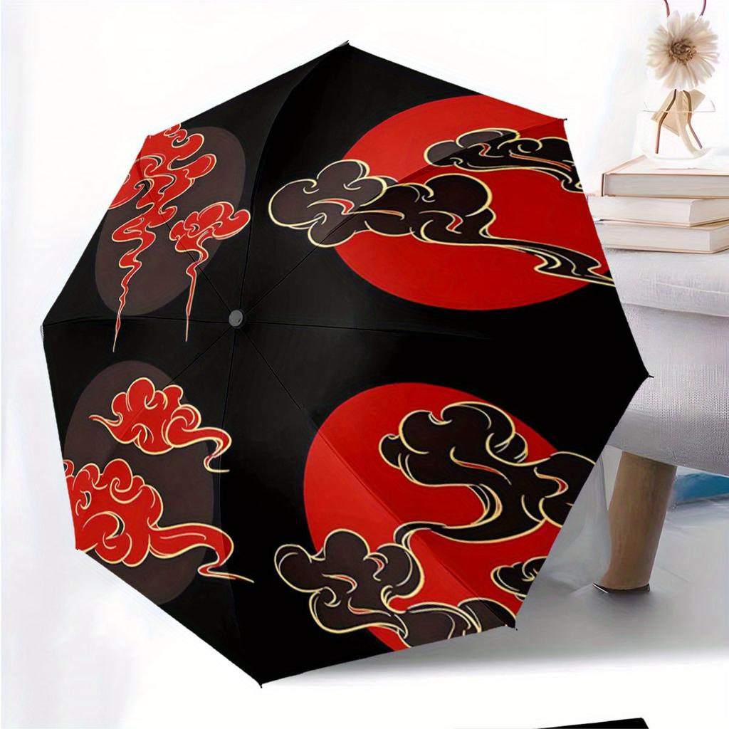 Folding Umbrella Abstract Cloud Design, Bold Red Circle Motif. Creative Portable Folding Umbrella, Suitable Holiday Gifts