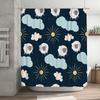Adorable Sheep Cloud Sunburst Blue Shower Curtain Waterproof Polyester Fabric for Bathroom Decorations in Navy Green White Color