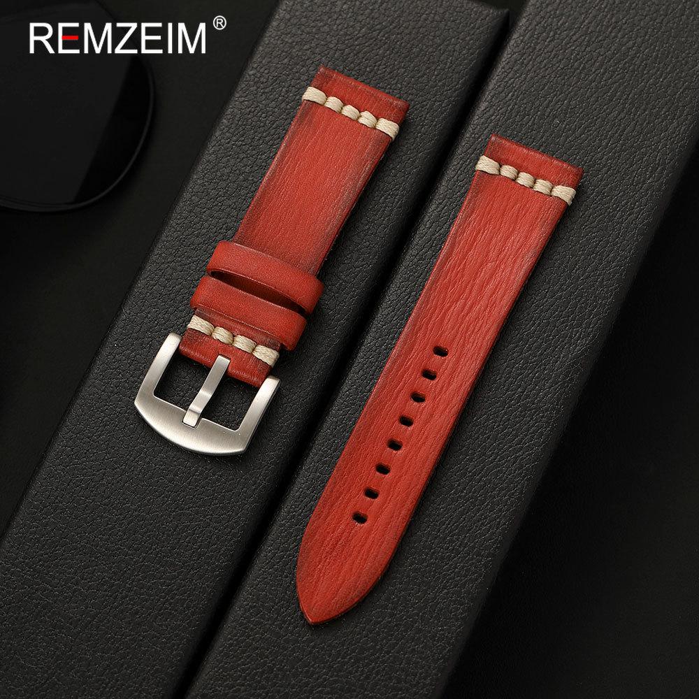 

Vintage Men Genuine Leather Watch Band 18mm 20mm 22mm 24mm Premium Business Replacement Wristwatch Strap 24mm червоний