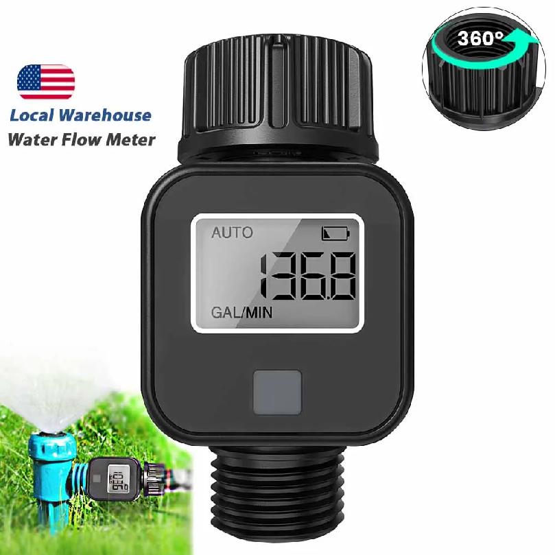 Digital Water Flow Meter High Accuracy IP6X Measure Water Consumption and Flow Rate for Outdoor Garden Watering Irrigation Hose