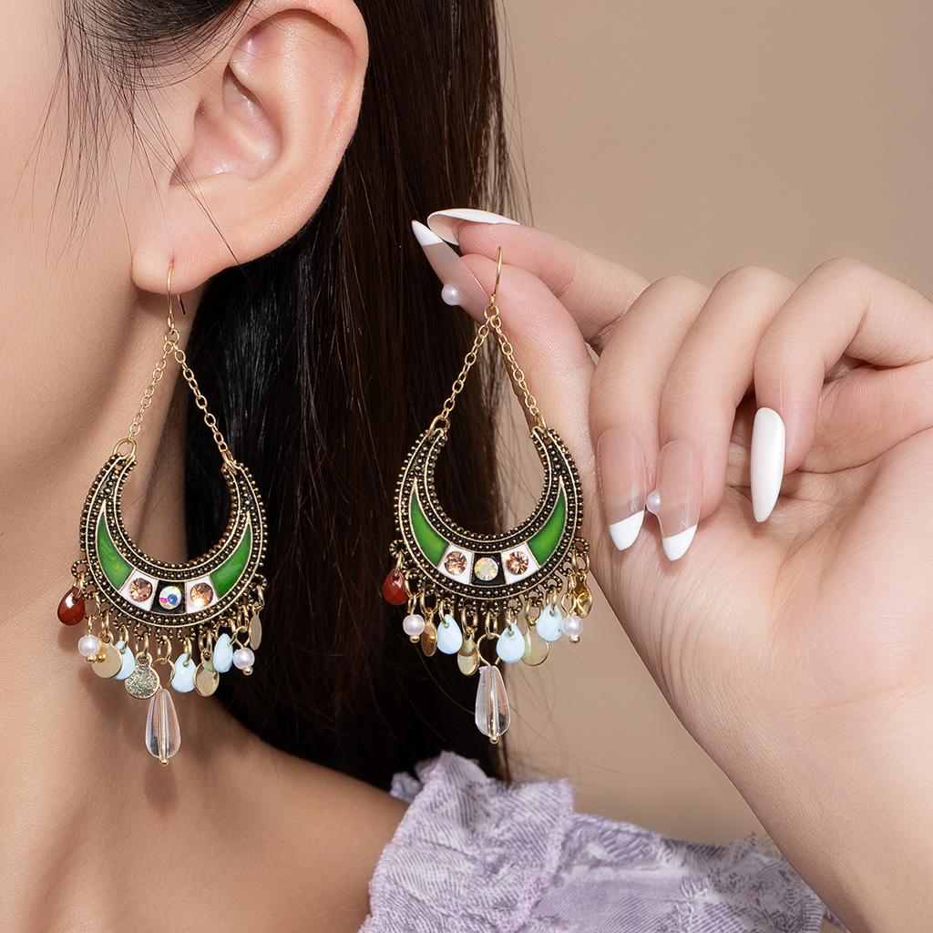 Bohemian Ethnic Style Long Fringed Earrings Temperament Retro Stud Earrings Light Luxury High-End Earrings