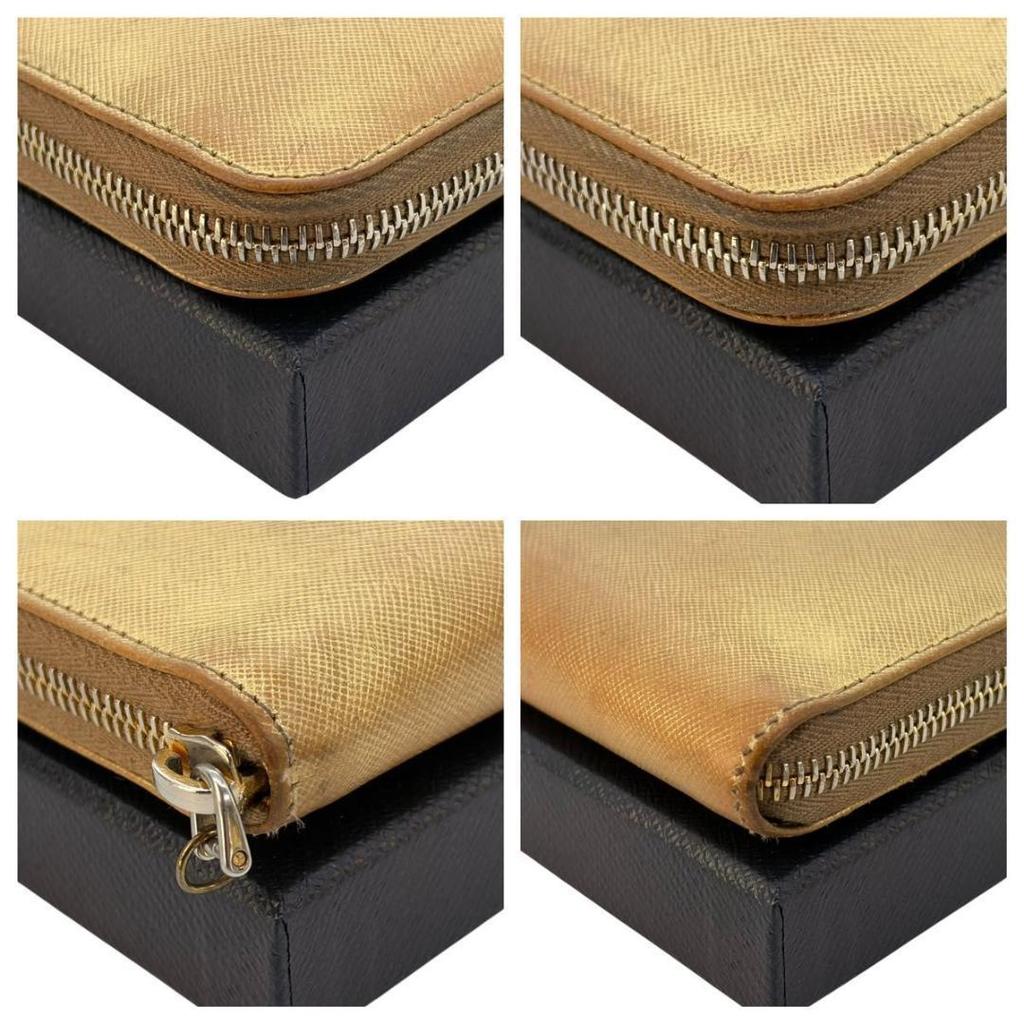 Used Prada Saffiano Leather Zip-Around Wallet Gold Guarantee
