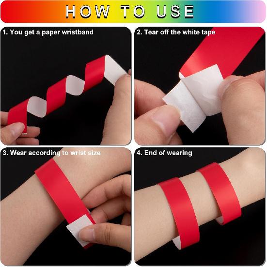 1200 Pcs Plastic Paper Wristbands for Events Neon Color Wrist Bands Concert Identification Wristbands Paper Bracelets Wristbands Party Hand Bands