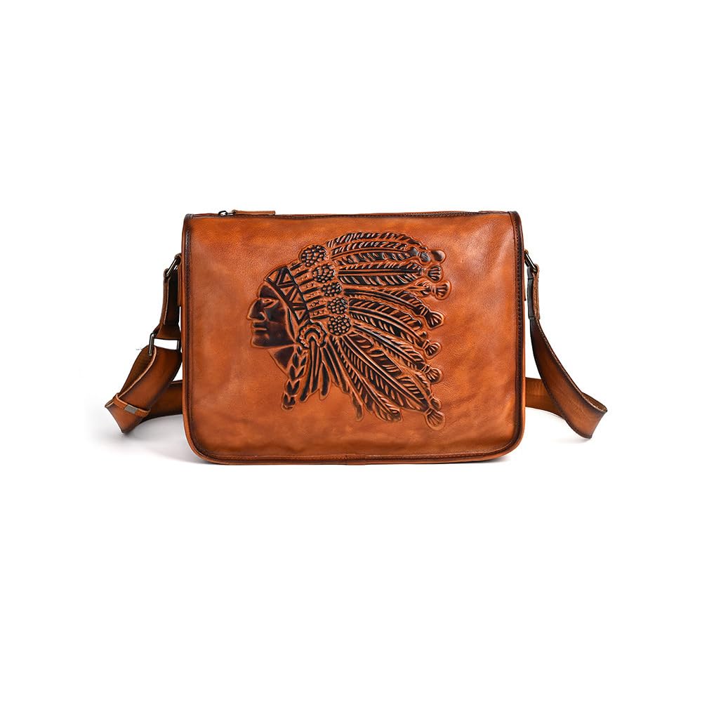 

Whatna Antique-Style Tanned Natural Cowhide Leather Shoulder Bag for Men, Crossbody Chest Bag, Fits A4 Size Items, Large Shoulder Bag for Business,