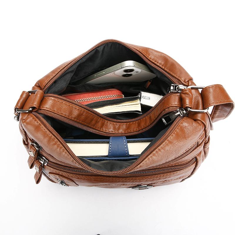 Вінтажна сумка через плече для жінок середнього віку, м'яка шкіряна багатошарова сумка через плече