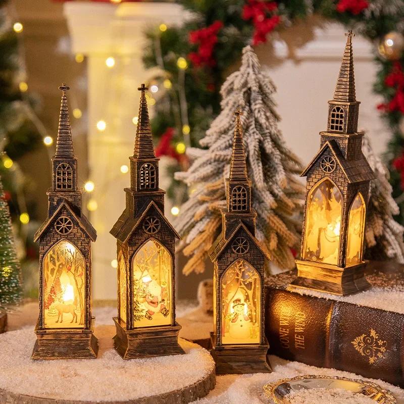 Vintage Christmas Decoration Christmas Lantern Lamp Santa Claus Snowman LED Light for Home Navidad Noel New Year 2023 Decor