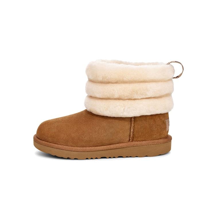 (PS) UGG Fluff Mini Quilted Fleece Lined Brown Kids 1103612T-CHE EU 30