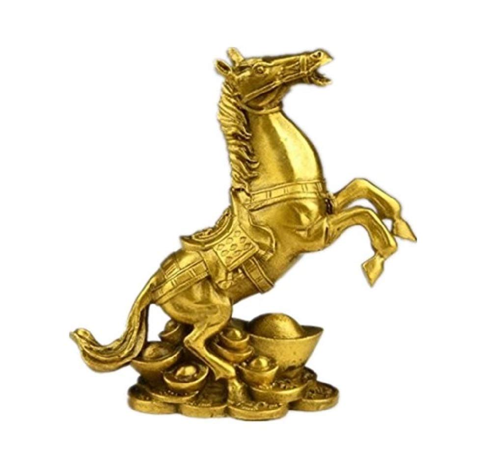Horse Feng Shui Good Fortune Charm, Copper Pegasus, Zodiac Sign, Gold, Auspicious Object, with Red String Bracelet