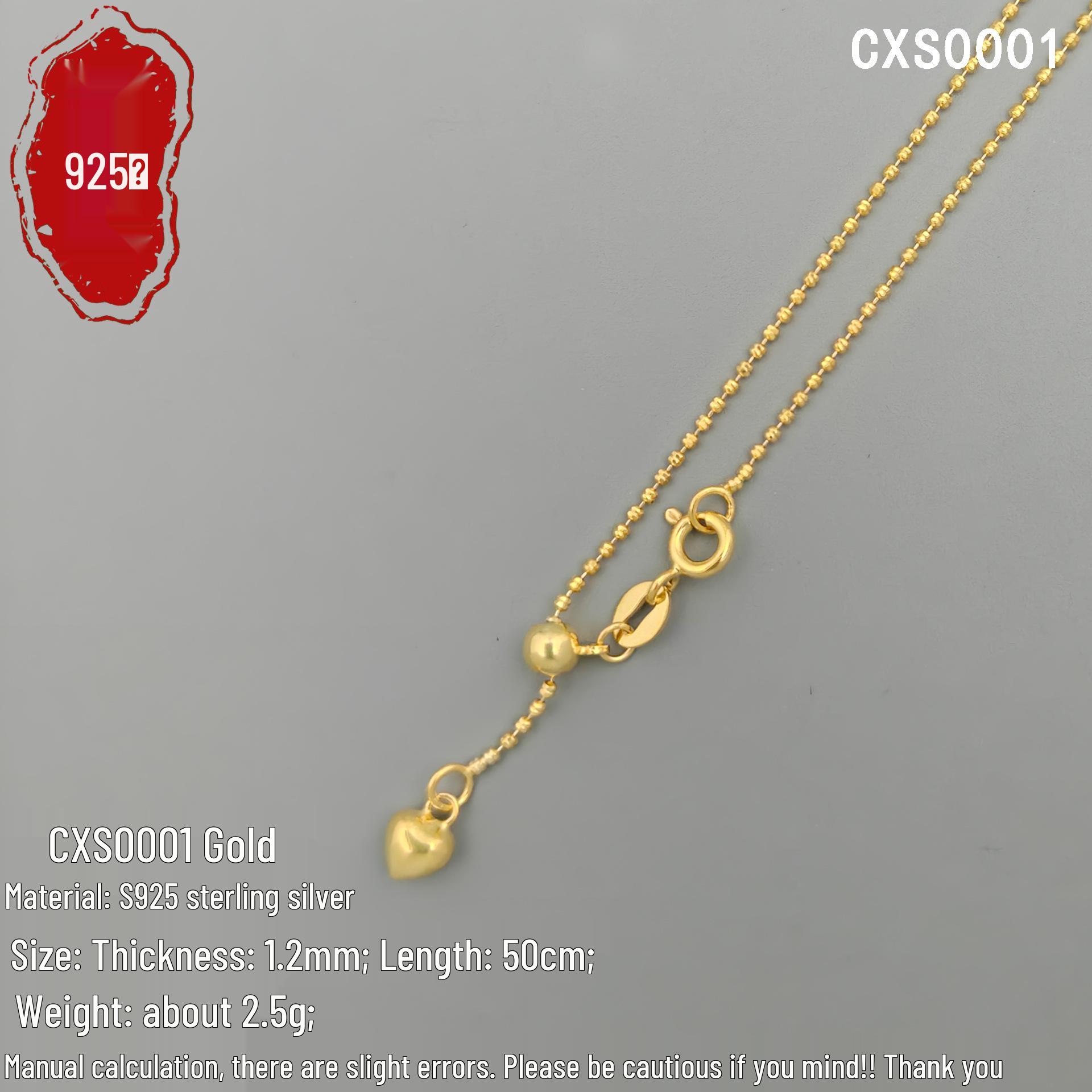 S925 Sterling Silver Adjustable Heart Pendant Double Bead Necklace 925 Sterling Silver: Single Pack