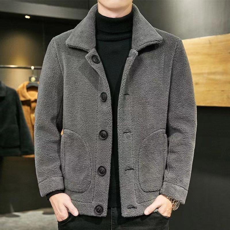 New Fur One Double-sided Wear Sheep Shearling Thickened Warm Korean Pellet Fleece Men's Jackets