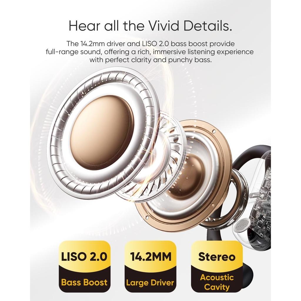 Open Ear Headphones Bluetooth 5.4 Air Conduction Wireless Earbuds Extra Bass 48H Playtime Earphones 3 EQ Modes, ENC Mic, IPX5 Fit for Workout Running