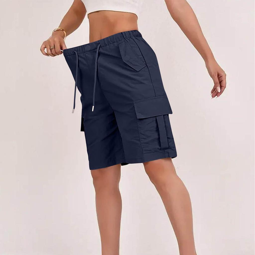 2026 Summer High-Waisted Button Lace-up Cargo Shorts with Pockets