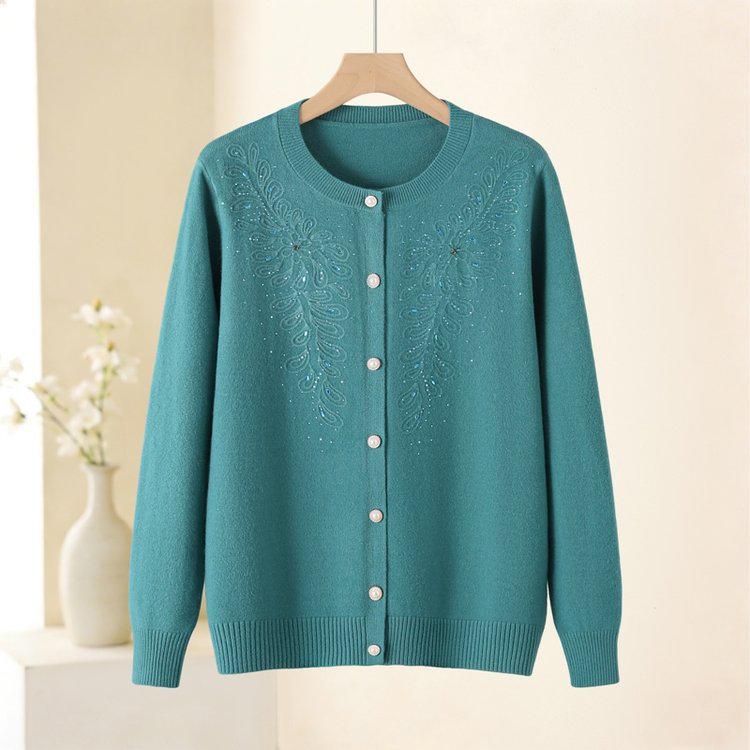 Elegant Mom-Style Knit Top: Chic Spring & Autumn Fashion for Middle-Aged Women