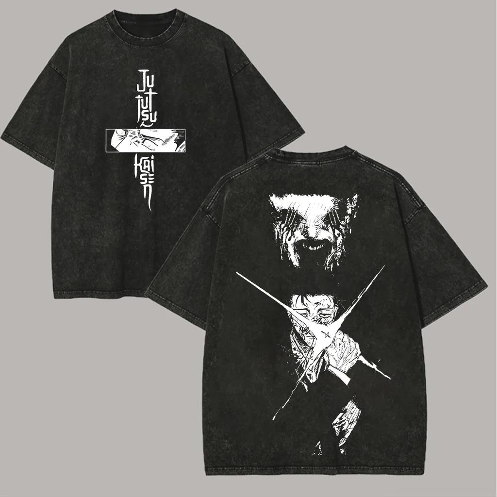 Manga Jujutsu Kaisen T-shirt Hiromi Higuruma Washed T Shirt Summer Short Sleeve Casual Loose Cotton Tee Tops Men's Clothing