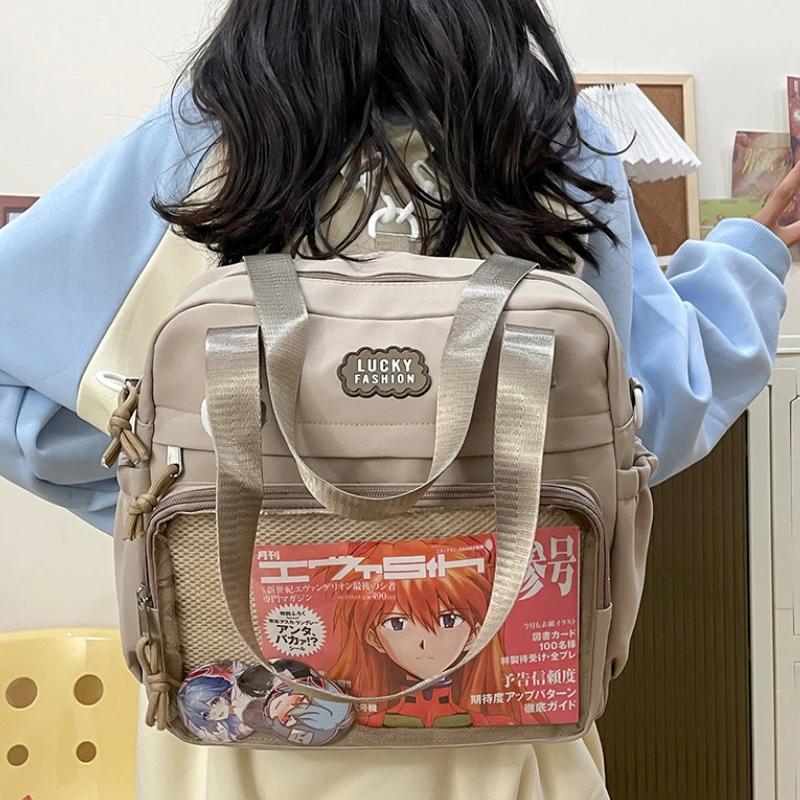 Leather Bag Women's Blue Y2k Japanese Preppy Style Shoulder Crossbody Bag New Nylon School Bags For Teenage Girls Transparent Itabag Backpacks Ita Bag