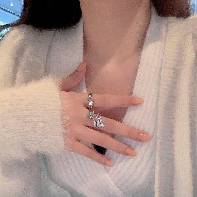 Damenmode Exquisiter Fünfzackiger Stern Diamant Verstellbarer Ring - Leichter Luxus, Trendiger Zeigefinger Stil