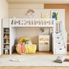 Loft Bed 90x200, Children's Bed Storage Ladder, Heart Railing, Storage Space, Foldable Storage Cabinet/shelves, White (without Mattress)