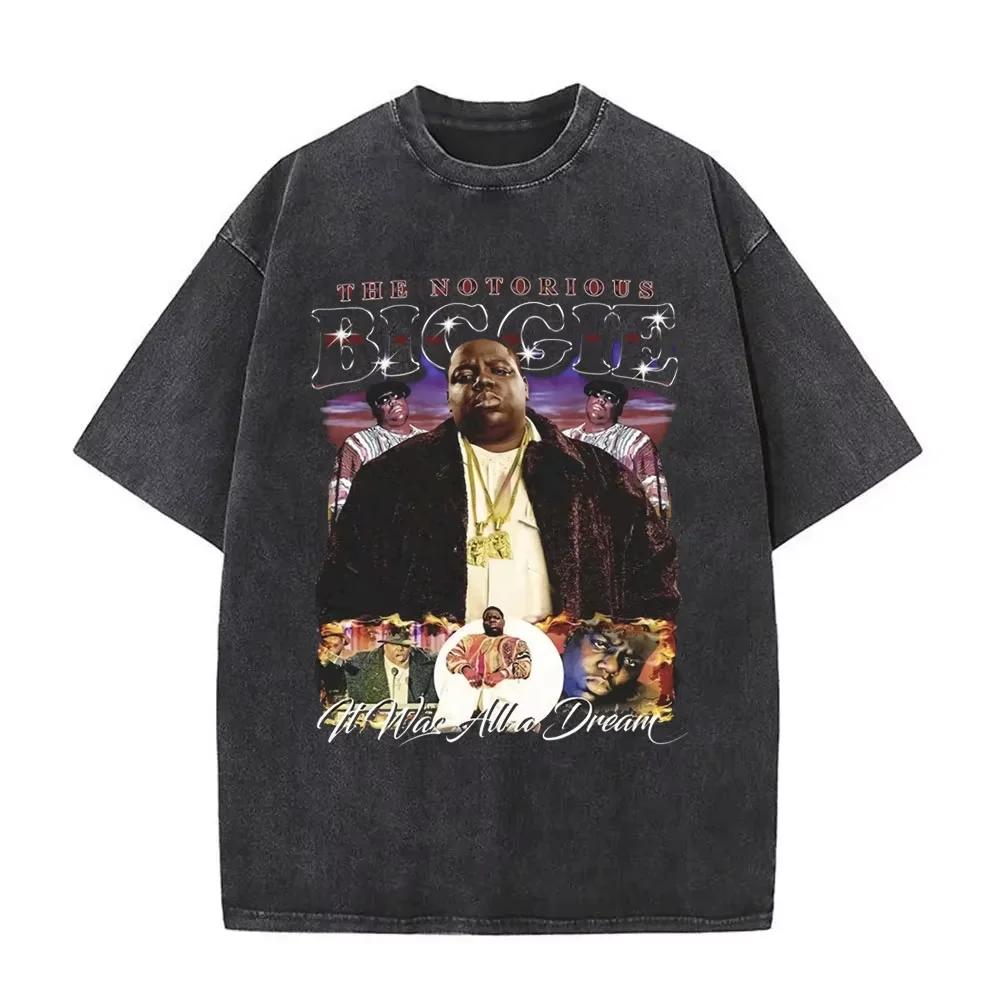 Washed Vintage Rapper The Notorious Big World Tour  Tshirt Biggie Smalls Print T Shirts Men Women Hip Hop Oversized Tshirts