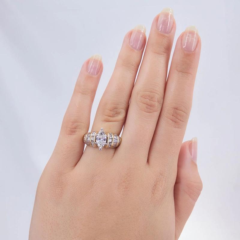 Huitan Gorgeous Two Tone Women Ring for Party Wedding Accessories Inlaid Bright Marquise CZ Fashion Charming Jewelry for Lady