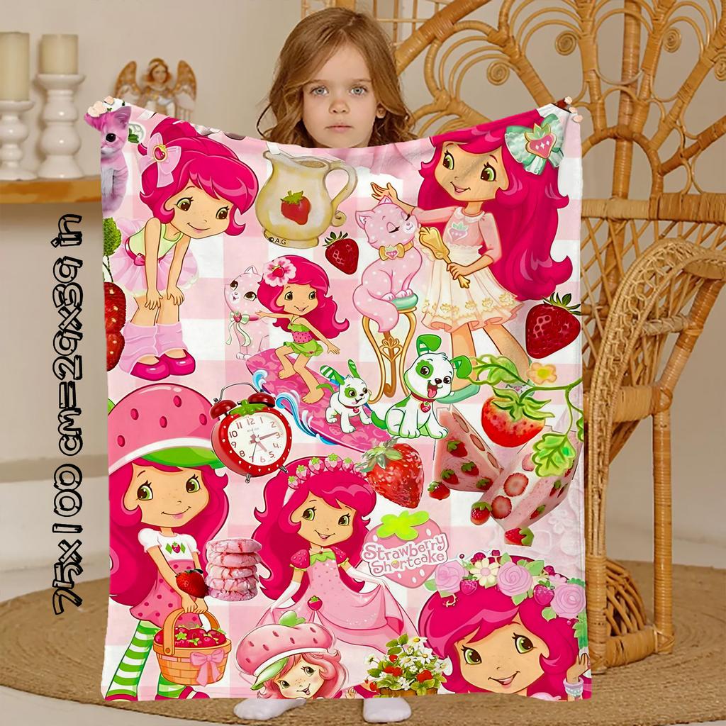 Kniedecke Wohndecken für den Winter Mikrofaser Übergröße Baby Leicht Fleece Bett Sofa Dekoration Erdbeerkuchen-Erdbeeren-P