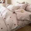 French Retro Jacquard Linen Bedding Set with Cotton Lace Trim - Luxury Princess Style