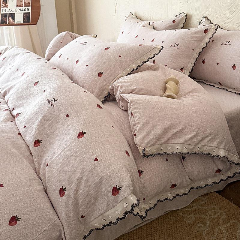 French Retro Jacquard Linen Bedding Set with Cotton Lace Trim - Luxury Princess Style