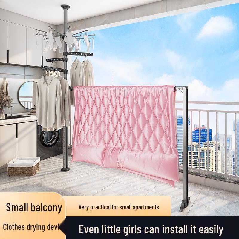 Thickened Foldable Floor-to-Ceiling Clothes Drying Rack for Small Apartments