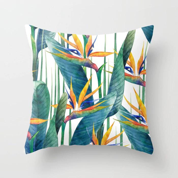 New Tropical Plant Fashionable Leaves Rainforest Pillow Case Cushion Cover Peach Leather Velvet Digital