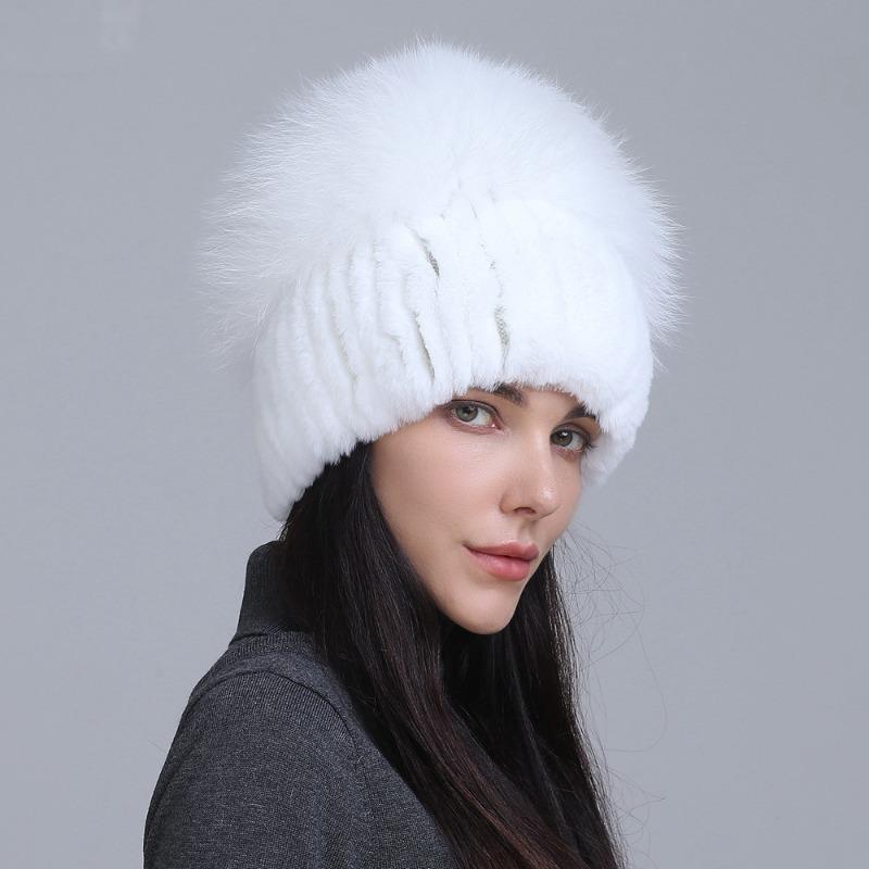 New fur hat Rex rabbit hat thickened versatile fox hair mushroom hat women's winter warm hat