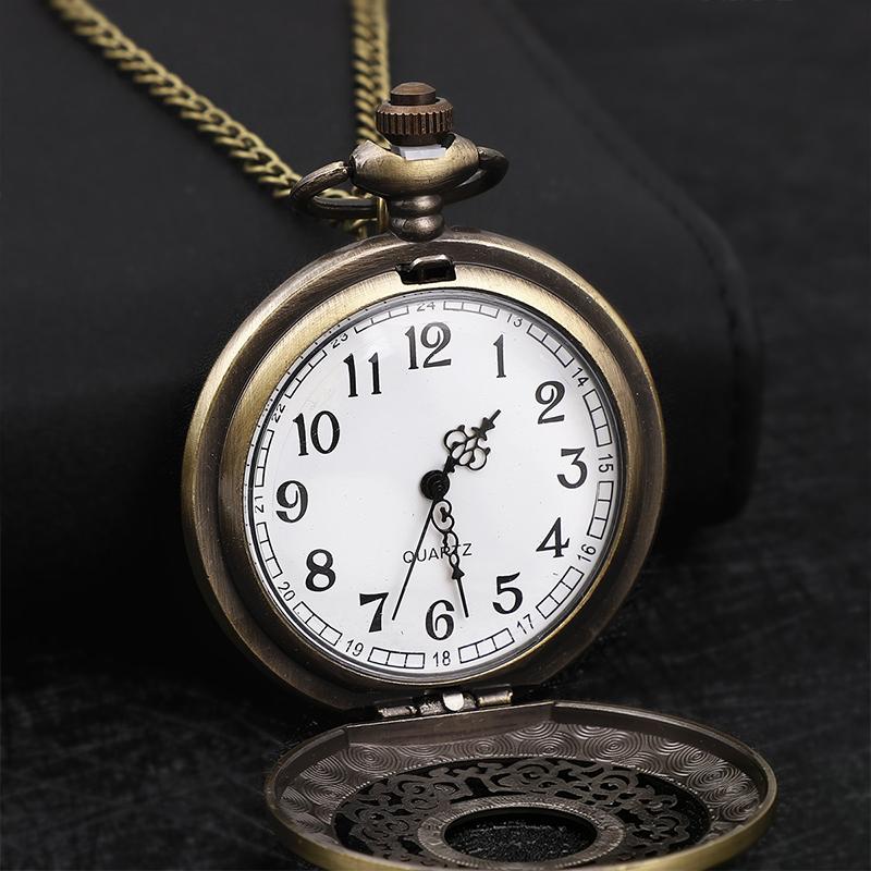 Men'S Vintage Hollow Out Circular Pocket Watch Chain Quartz Pocket Watch Souvenir Gift