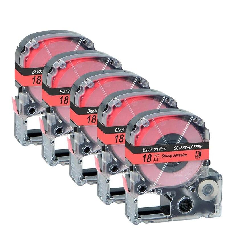 5 pachete de bandă de etichete Epson compatibilă multicoloră de 18 mm LC-5WBN / SS18KW SC18RW SD18K SC18YW pentru imprimanta Epson LW300 LW400 500 600