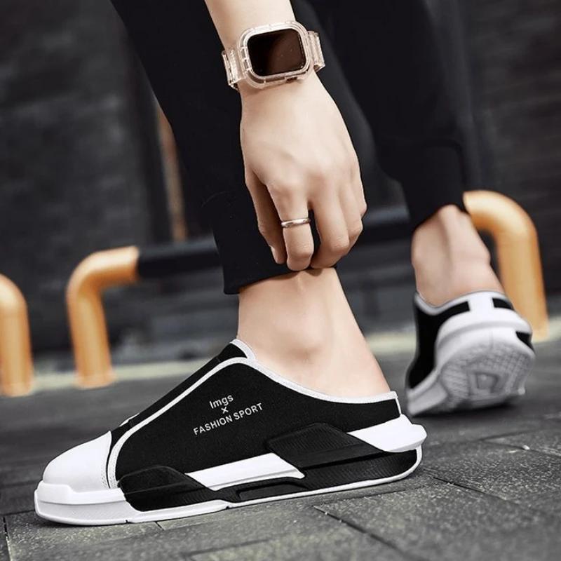 Fashion Mules Slides Flat Rubber Pvc Canvas Half Men's Shoe Designer Luxury Adult High Quality Fashion Clappers 2025 Casual Male Slipper